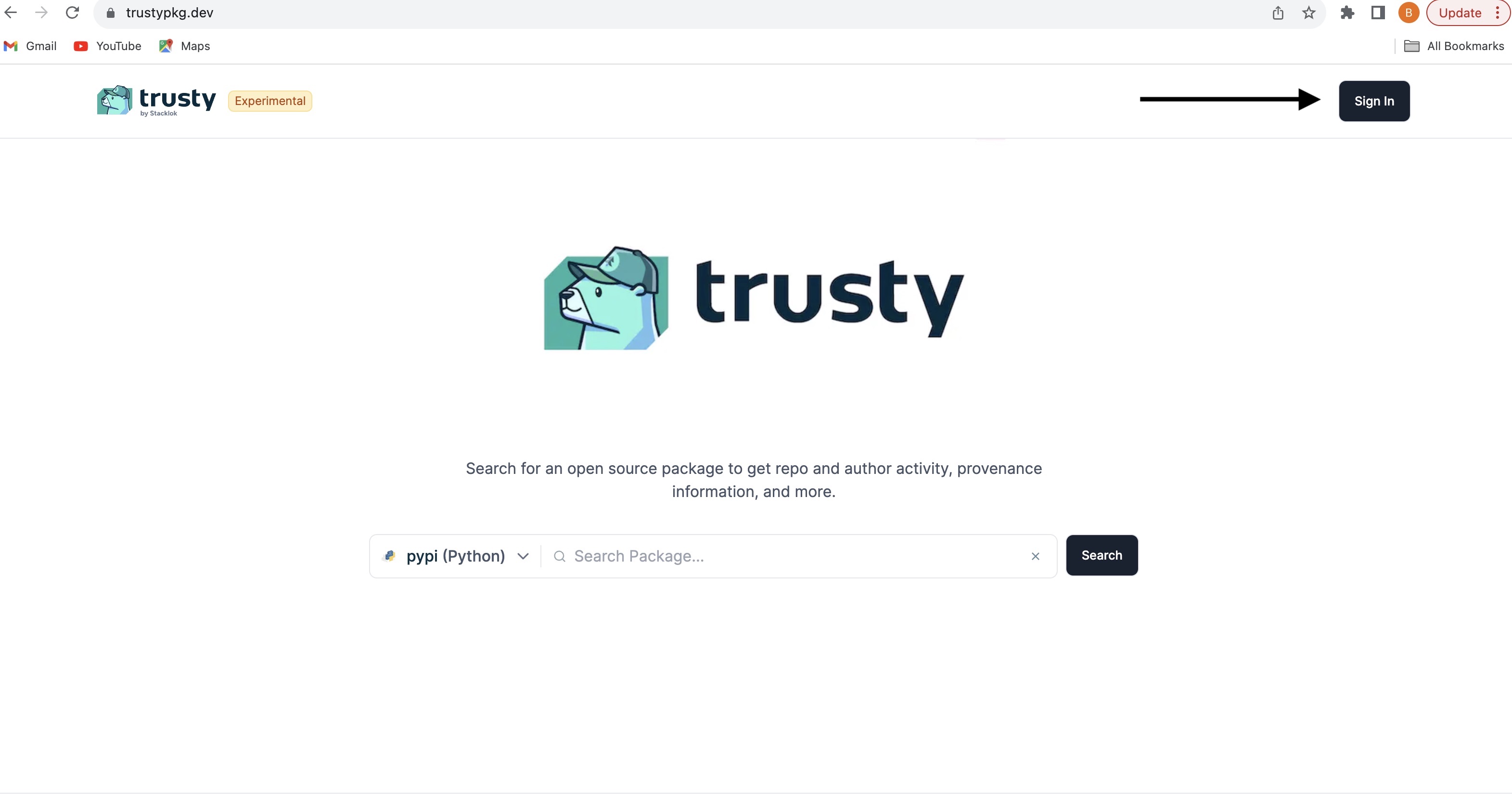 Trusty Signin Screenshot