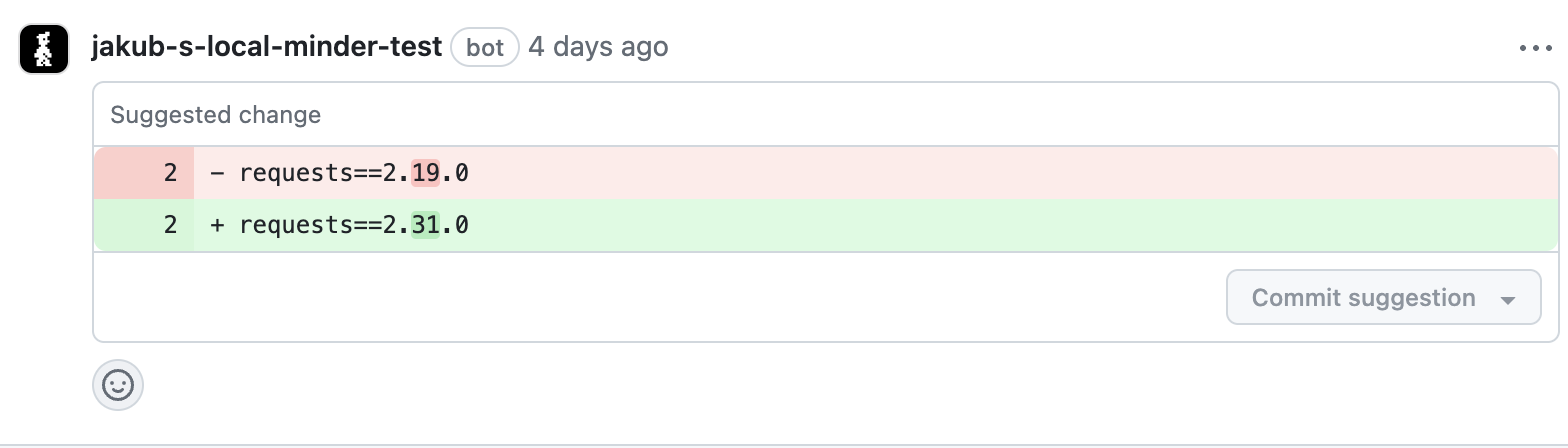 Minder requesting changes on PR a vulnerable version of requests